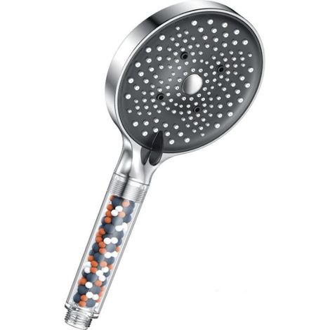 Douche, Pommeau de Douche Economie D'eau, Pommeau de Douche Anti calcaire Grand (130mm de diamètre), Pommeau de Douche Haute Pression avec 6 types de jets, Chrome (1/5)