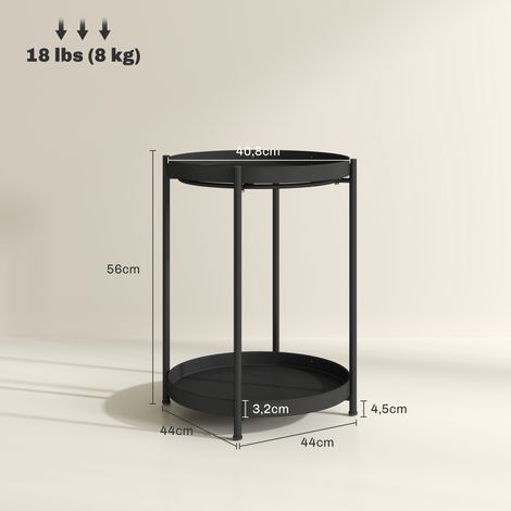 Runder Beistelltisch mit Regalboden, 2-stufiger Kaffeetisch für Wohnzimmer, Schlafzimmer, kleine Räume, Metall, Schwarz (1/5)
