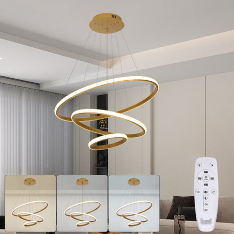 Suspension ronde plaquée or à trois anneaux, diamètre 20-60 cm, 40 watts, trois températures de couleur disponibles, télécommande incluse (1/5)