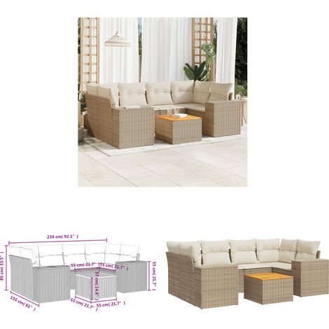 Salon de jardin avec coussins 7 pcs beige résine tressée - Ensemble Salon De Jardin - Meuble Extérieur - Jardin Design - Mobilier De Jardin - Chaise Lounge - Home & Living (1/3)