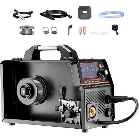 Mophorn MIG-Schweißgerät, 160 A synergetisches MIG-Schweißgerät, 4-in-1-Gas-MIG/Flux Core MIG/Stick/Lift-TIG-Mehrprozess-Schweißgerät mit IGBT-Wechselrichtertechnologie und LCD-Bildschirmanzeige
