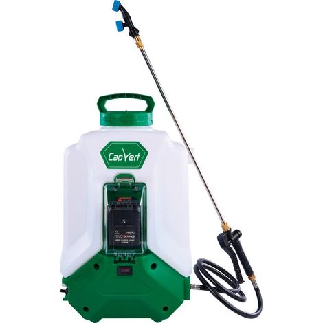 Capvert – Pulvérisateur électrique à batterie 16 l – Pression réglable – Tuyau renforcé 1,20 m – 2 lances et buses incluses