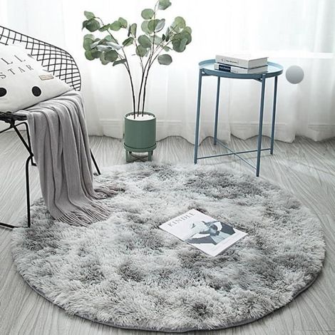 Tapis Shaggy Ronde Gris - Salon - Fibre Polypropylène Souple - Longues Pile - Tapis Sol Intérieur Modelée Décor (1/4)