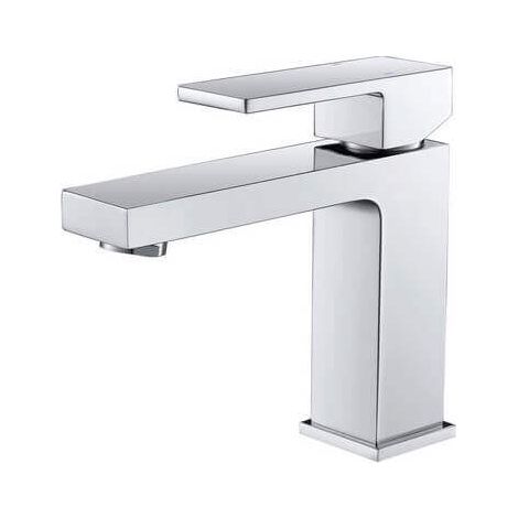 Rue Du Bain – Robinet mitigeur lavabo carré – Finition chromé – Hauteur sous bec 10,02 cm – Commande unique pour débit et température (1/2)