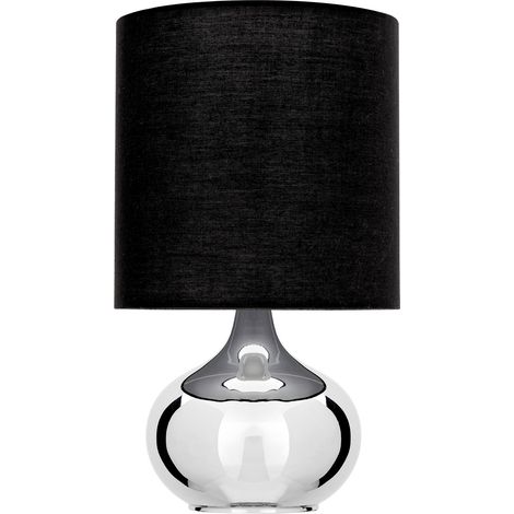 Premier Housewares Black Fabric Shade Table Lamp/ Black Shade/ Chrome Spherical Base Stand/ Desk / Reading / Office Lamps With Modern Look 20 x 35 x 20 (1/2)