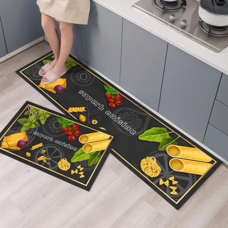 Lot de 2 Tapis de Cuisine Rectangulaire - 40 x 120cm & 40 x 60cm Tapis de Sol - Décoration Intérieur Antidérapant Tapis (1/4)