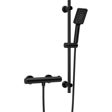 Colonne de Douche avec Mitigeur Thermostatique, Ensemble de Douche en Acier inoxydable avec Douchette et Tuyau, Barre de Douche 70 cm Noir (1/5)