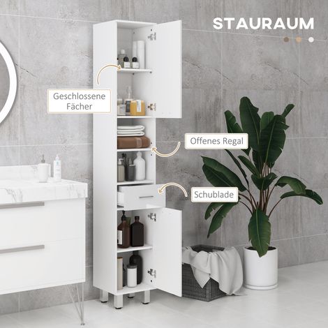 Meuble de salle de bain, commode avec tiroirs et étagères, blanc, réglable (1/5)