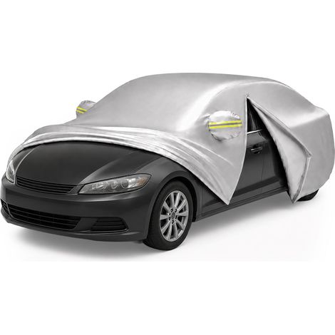Relaxdays Autoabdeckplane, Limousine, HBT 150x450-495x190 cm, Sommer & Winter, Reißverschluss, Auto Vollgarage, silber (1/5)