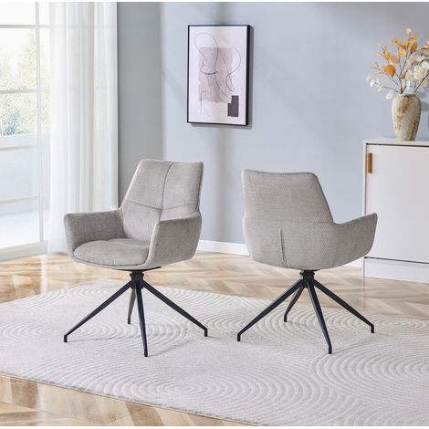 Silla de comedor de tejido gris y metal negro, giratoria 360°, con reposabrazos,48×50×85cm (1/5)