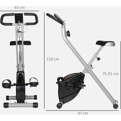 Vélo d'exercice magnétique pliable à 8 niveaux réglables (avec écran LCD, roues et selle réglables, disponible en gris et noir) (1/5)