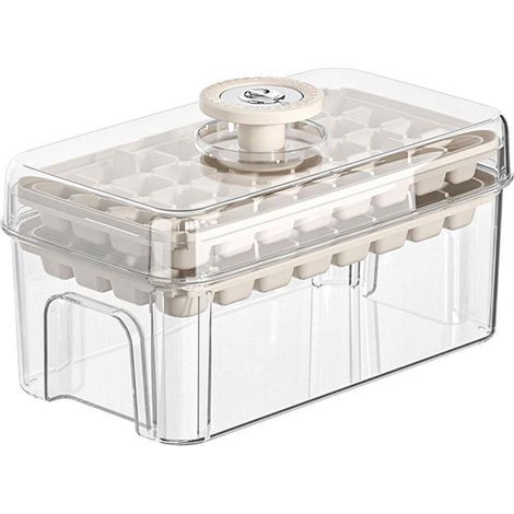 Moule à glaçons grande capacité de qualité alimentaire avec couvercle, boîte de rangement pour glaçons beige (1/5)