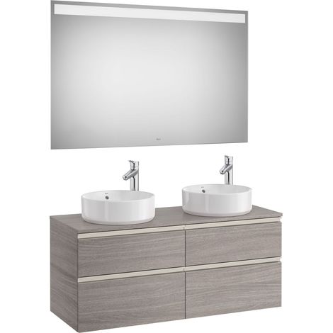 Pack mueble base de 4 cajones para dos lavabos y espejo LED THE GAP - ROCA Color: Roble City texturizado