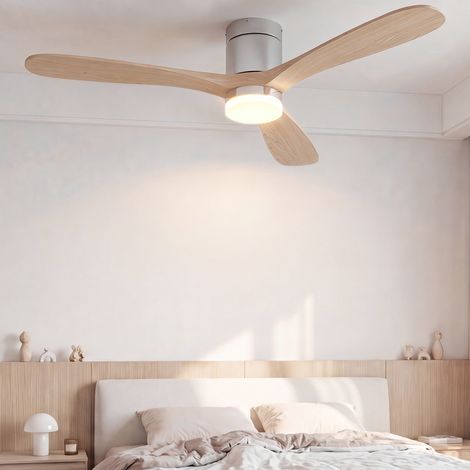 Ventilateur de Plafond avec Éclairage LED - Plafonnier Ventilateur 52 Pouces (132 cm) avec 3 Pales en Bois Massif, Moteur Silencieux, 6 Vitesses, Télécommande et Mode Hiver/Été (1/5)