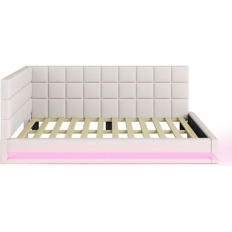Lit gigogne 140x200, banquette convertible couchage d'appoint, velours, led multicolore, usb, sommier (1/5)