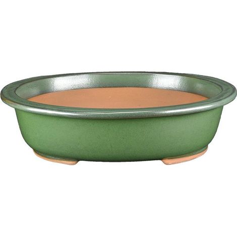 Vaso per bonsai ovale in gres smaltato verde 55,5x42x9,5 cm - J039c