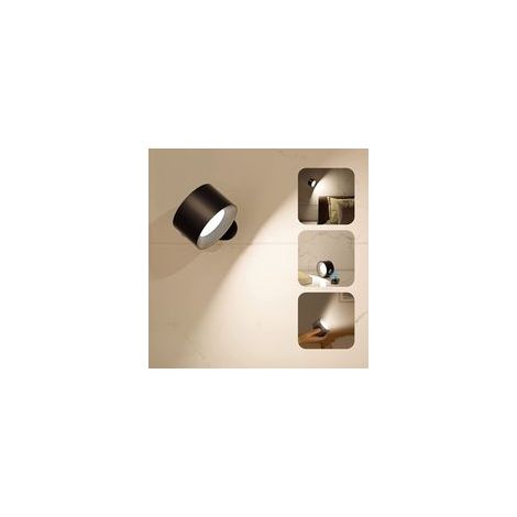 Berührungsempfindliche LED-Wandleuchte für den Innenbereich mit USB-Ladeanschluss, Touch-Steuerung, 3 Helligkeitsstufen, 3 Farbtemperaturen, 360° drehbare Schlafzimmerleuchte, 2er-Set (schwarz) [Energ