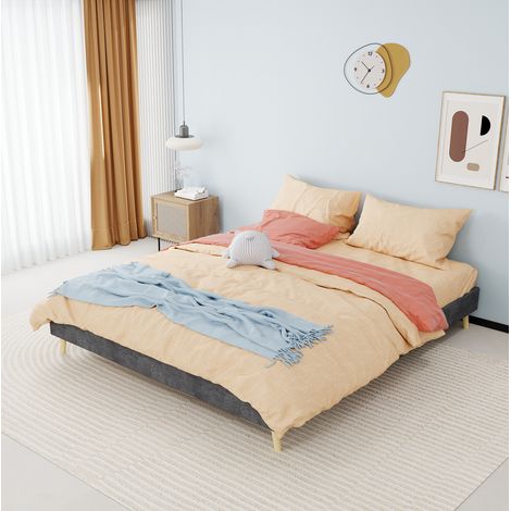 Cama tapizada 160x200 cm de tela y metal gris OKMYHOME (1/5)