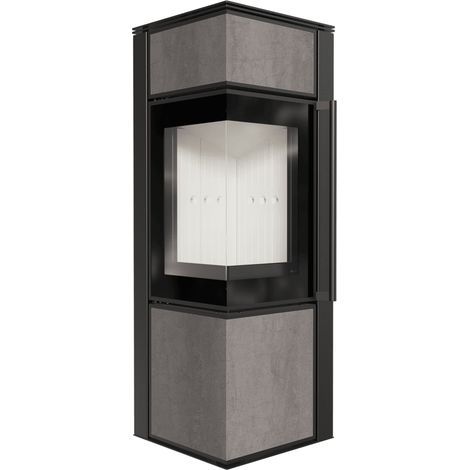 Kaminofen aus Stahl KRATKI TORA/S 8 kW Ø 150 Quarzsinter NATURALI PIETRA DI SAVOIA GRIGIA BOCCIARDATA mit Türfeder (1/5)