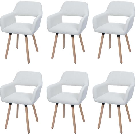 Set 6x sedie da pranzo HHG-878 II, poltroncina cucina imbottita, legno Stoffa/tessuto a coste (400g/m²), avorio bianco