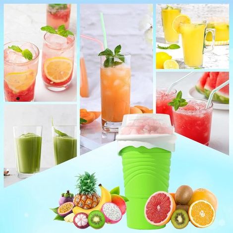 Silikon-Smoothiebecher 500 ml – Mit Strohhalm und Löffel, grün (1/4)