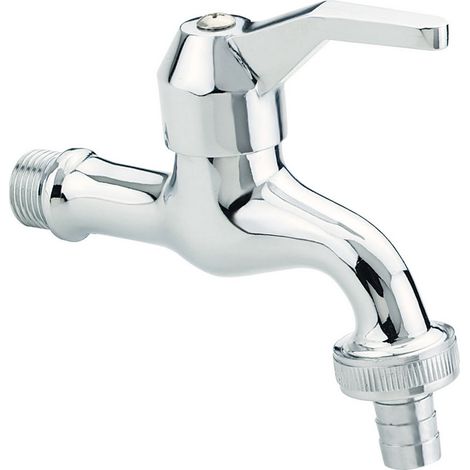 Rubinetto a parete 1/2" in ottone cromato con portagomma e vitone a dischi ceramici - Idral