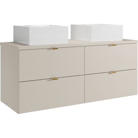 Mobile bagno sospeso con lavabo da appoggio quadrato Beige 120 cm - LAVENA