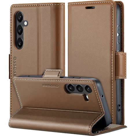 Funda para Samsung Galaxy A55, tipo cartera con tapa abatible color lichi brillante, marrón. (1/5)