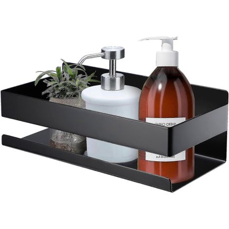 Étagère de douche adhésive, étagère de douche en acier inoxydable, porte-shampoing, noir (1/5)