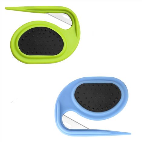 Lot de 2 peignes de toilettage pour animaux : peigne démêlant et râteau pour sous-poil (pour éliminer les nœuds et les bourres), bleu et vert (1/5)