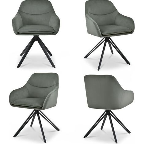 Bon Furni Velours Chaise de salle à manger Gris Clair, Lot de 4, pivotante 360°, rembourrage épais, ergonomique avec accoudoirs