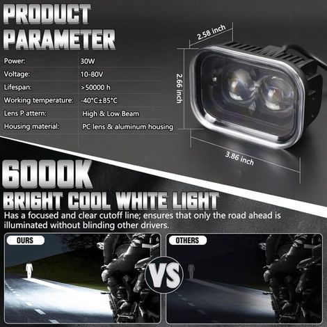 Faro LED universale 4 pollici per moto, ATV e bici elettrica - Luce diurna, luce alta/bassa, 1 pezzo (1/3)