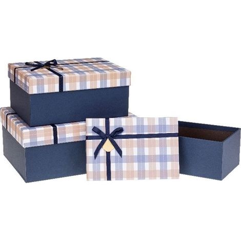 Scatola regalo con fiocco, 3 rosette a scacchi