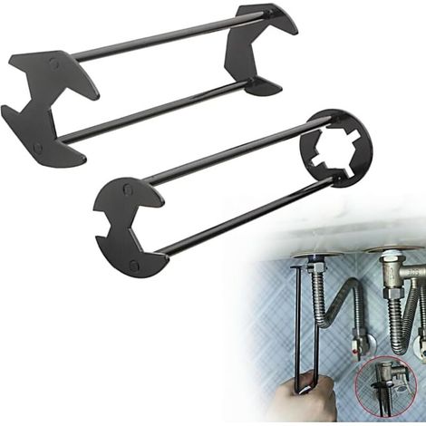 Lot de 2 clés de robinet 7 tailles – Métal rigide pour accès étroit – Outil de réparation évier cuisine salle de bain (1/4)
