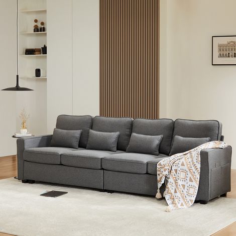 Sofá de 4 plazas de lino, 264 x 83 x 87 cm, gris oscuro DESVIAE (1/5)