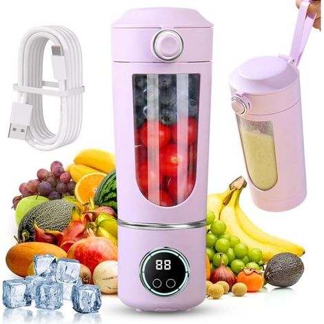 Blender portable 700 ml 12 lames en acier inoxydable Rechargeable par USB-C Affichage numérique Violet (1/5)