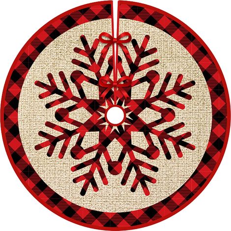 Christmas Tree Skirt - Linen Reversible Fir Design Floor Mat - For Trees Up To 90 Cm Diameter - Protects Flooring From Needles - 1 Piece (1/5)