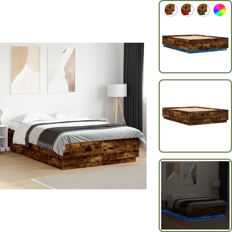 The Living Store Cadre de lit avec LED sans matelas chêne fumé 120x200 cm - Cadre De Lit - Lit Double - Éclairage Led - Luminaire - Meuble Chambre