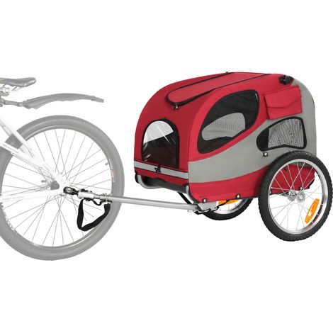 Remorque vélo pour chien SEPNINE Modèle 10801 (Moyen) — Capacité 30 kg, roues gonflables de 40 cm, bras d'attelage à raccordement rapide, pliable, rouge/gris (1/5)