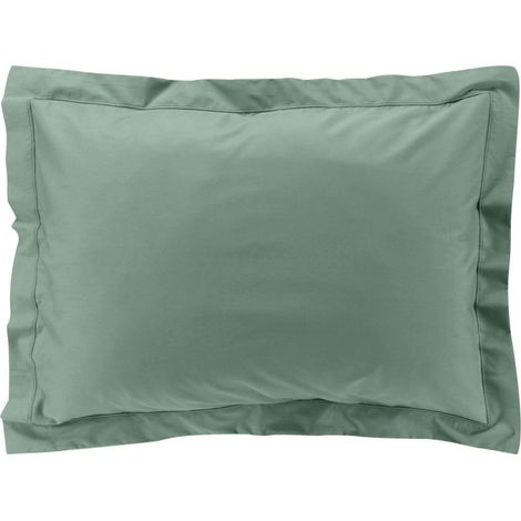 Taie d'oreiller volant plat 100% percale de coton ORIGINE Vert tilleul 50x70 cm (1/5)