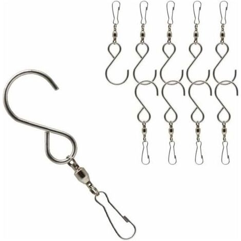 10 pièces Crochets Pivotants avec Clips, Crochets de Carillon à Vent en Acier Inoxydable pour Mangeoire pour Oiseaux, Lampe Suspendue, Panier à Fleurs Suspendu (Argent) (1/4)
