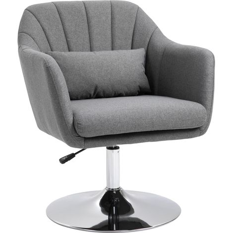 Swivel Linen Fabric Accent Chair for Living Room Contemporary Vanity Armchair with Adjustable Height Thick Cushion Lumbar Support Armrest for Bedroom Office Dark Grey