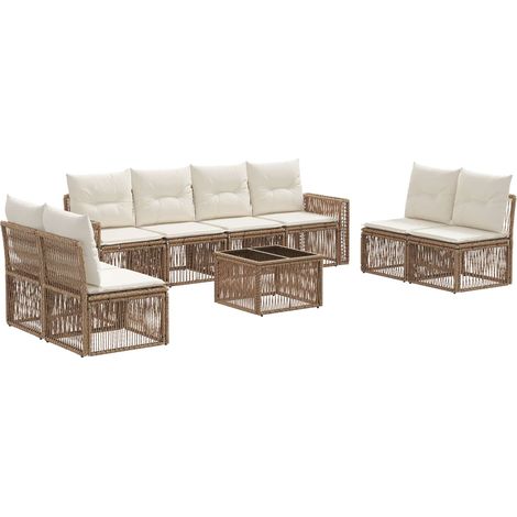 Gartensofa-set 9 pcs Beige und Cremeweiß Poly-Rattan vidaXL