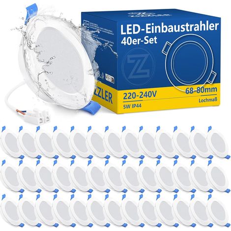 Spots LED Encastrable Salle de Bain Plafond, Lot de 20, Extra Plat, Trou 68mm, Blanc Froid 6000K, Etanche IP44, 5W, 220V, Diametre 90mm, Interieur Cuisine Bathroom