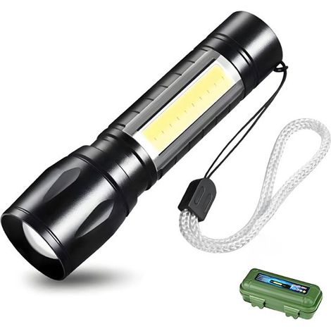 Mini lampe torche - lampe torche avec projecteur - lampe torche - lampe torche LED rechargeable - lampe torche rechargeable - noire (1/5)