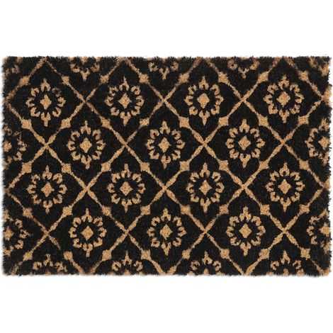 Paillasson Coco, 40x60 cm, Ornements Floraux, intérieur, extérieur, Tapis de Porte antidérapant, Nature/Noir (1/5)