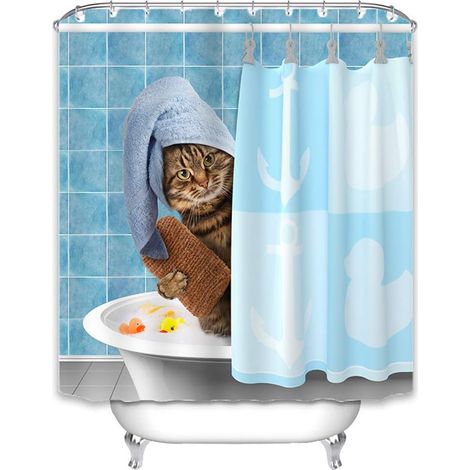 Rideau de Douche Animal 240 x 200 cm - Imperméable, Anti-moisissure - 12 Anneaux Inclus - Lavable 180 x 200 cm Motif A (1/5)