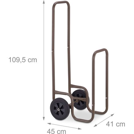 Carro leñero funcional para jardín o interior 100 x 40 x 40 cm práctico almacenamiento con ruedas de acero marrón 130013927 (1/4)