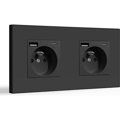Double Prise Murale avec USB et 1 Type C,Prise de Courant Alternatif avec Panneau en Plastique,Multiprise Murale(Max 2.1A),Convient au Smartphone,à la Tablette (2 Prise avec USB et Type C,Noir) (1/5)