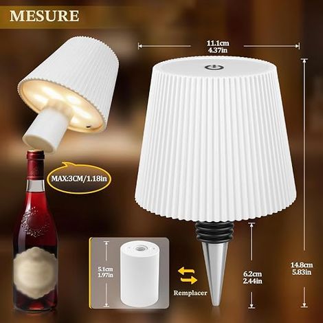 Lampe Bouteille LED Rechargeable, 3 Modes De Température De Couleur Réglables, Tactile, Lampe De Table Rechargeable USB Sans Fil, Restaurant, Chambre, Jardin, Bar, Blanc (1/4)